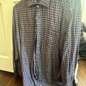 Men's Blue and Brown Linen  Checkered Casual Shirt